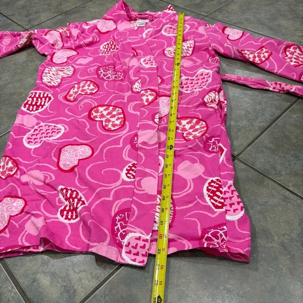 Pajamagram Hers Pink Red Heart Robe Waist Tie Pockets Long Sleeve Sz S/M Cozy - Picture 10 of 10